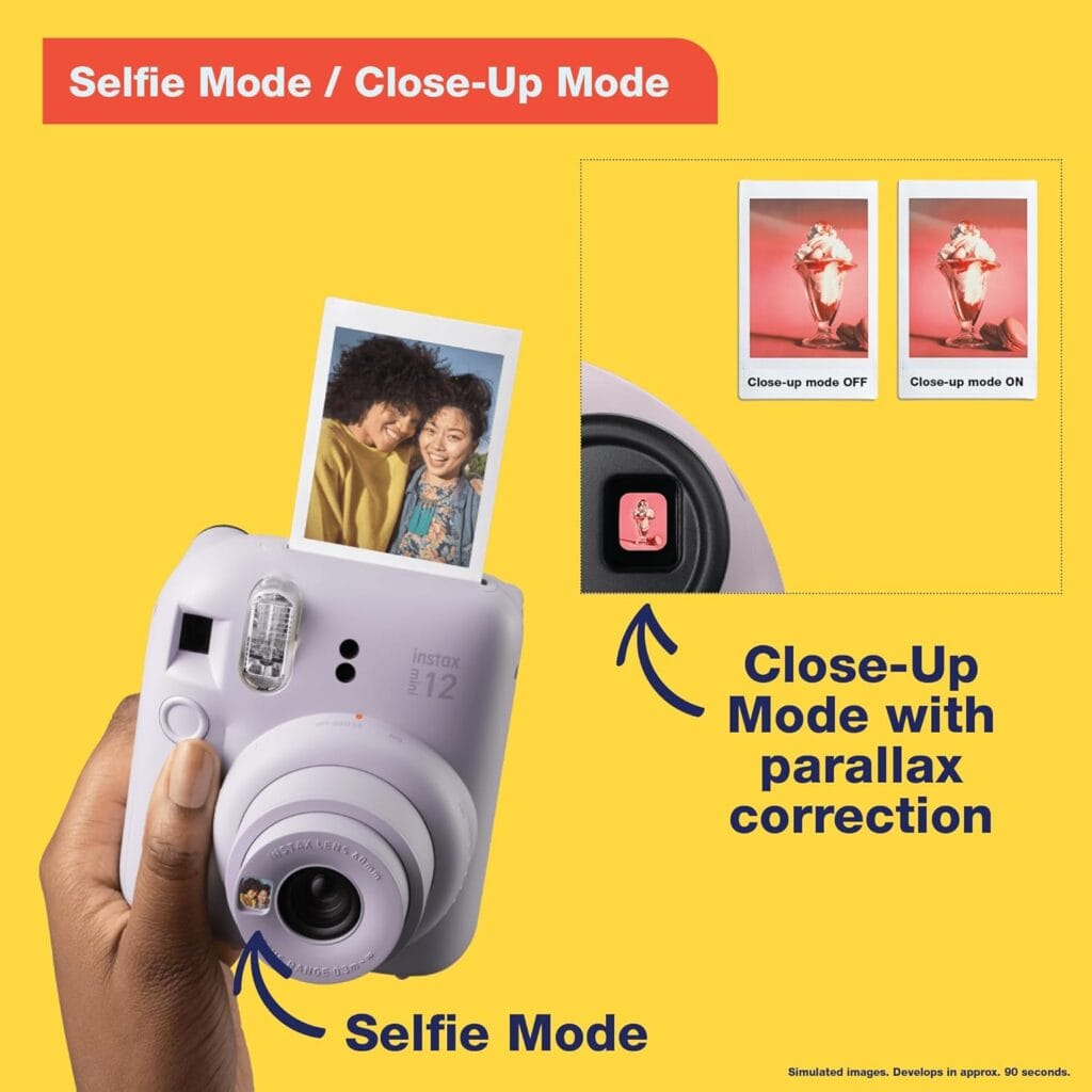 Fujifilm Instax Mini 12 selfie mode with close-up mode comparison