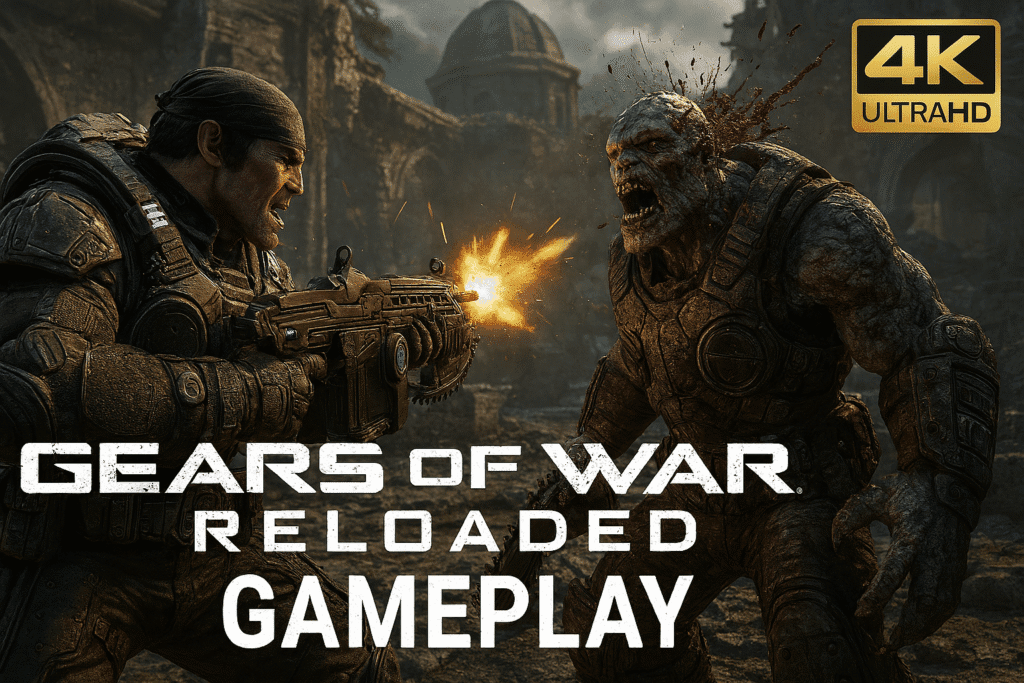 Gears of War Reloaded gameplay showing Marcus Fenix in cover-shooter combat